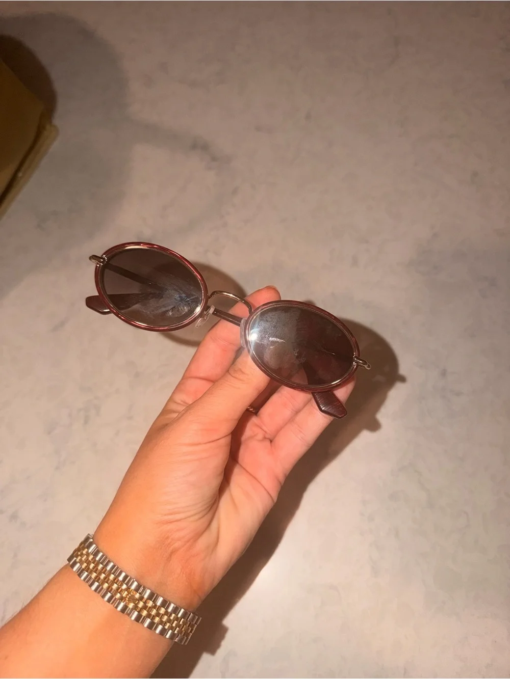 KREWE “KATE” Oval Sunglasses in Bordeaux with Dark Lenses